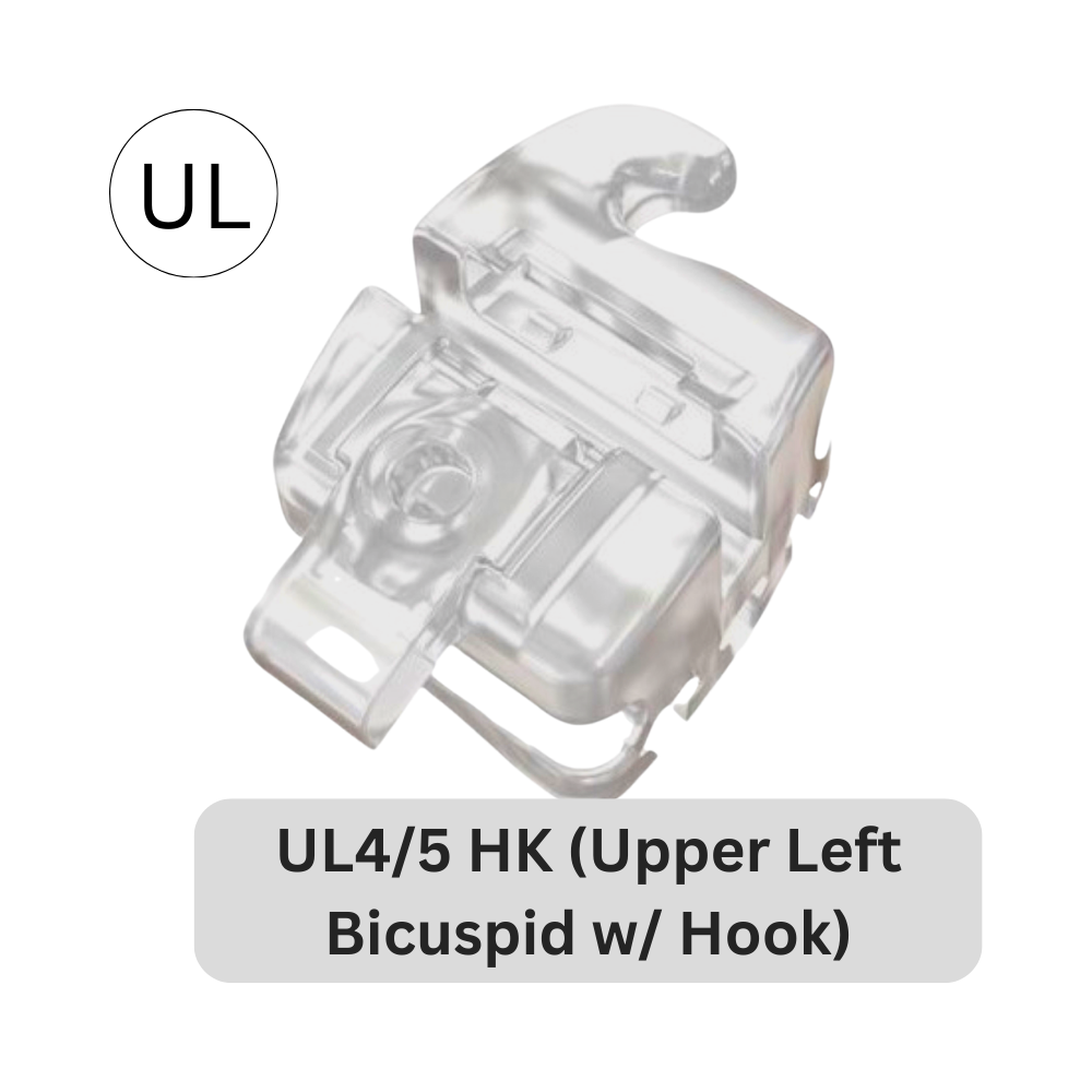 ORAPRO® Equation™ Self Ligating Aesthetic Bracket | UL4/5 HK (Upper Left Bicuspid w/Hook)