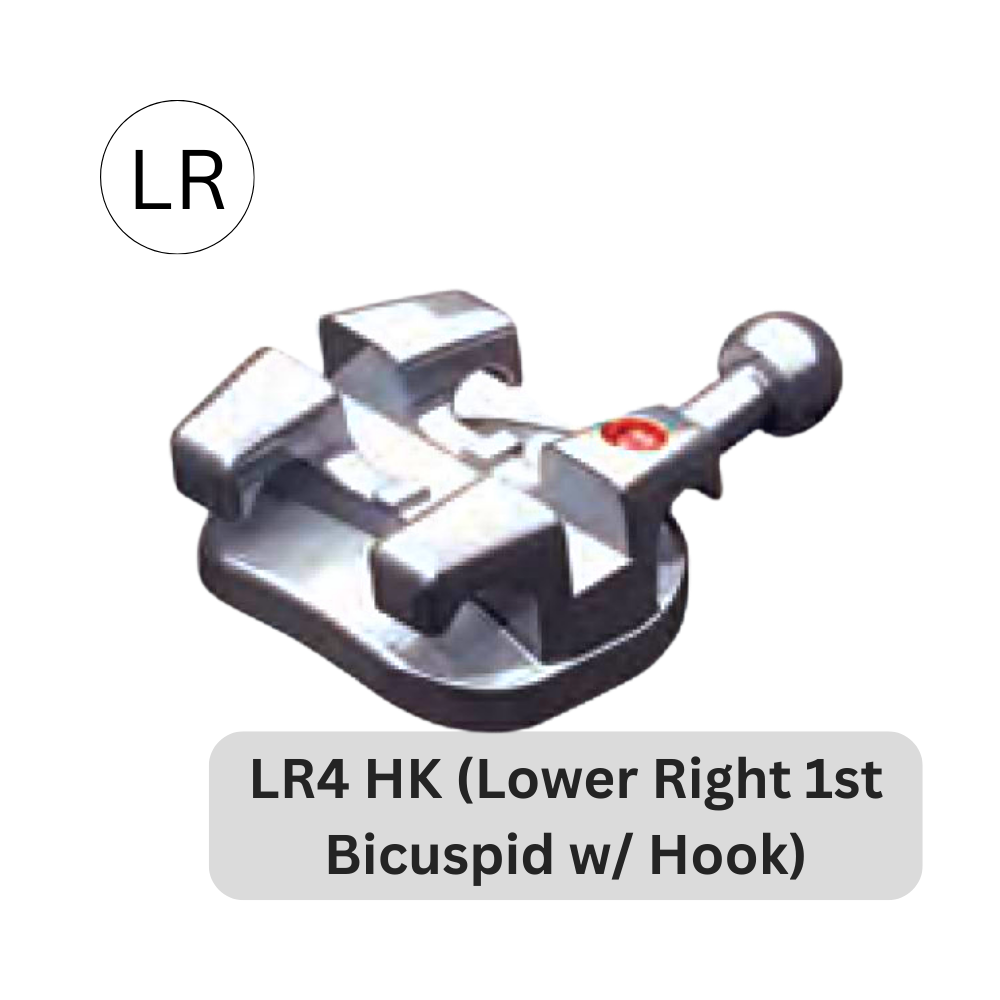 Investment Cast Brackets, Stainless Steel | LR4 HK (Lower Right 1st Bicuspid w/Hook)