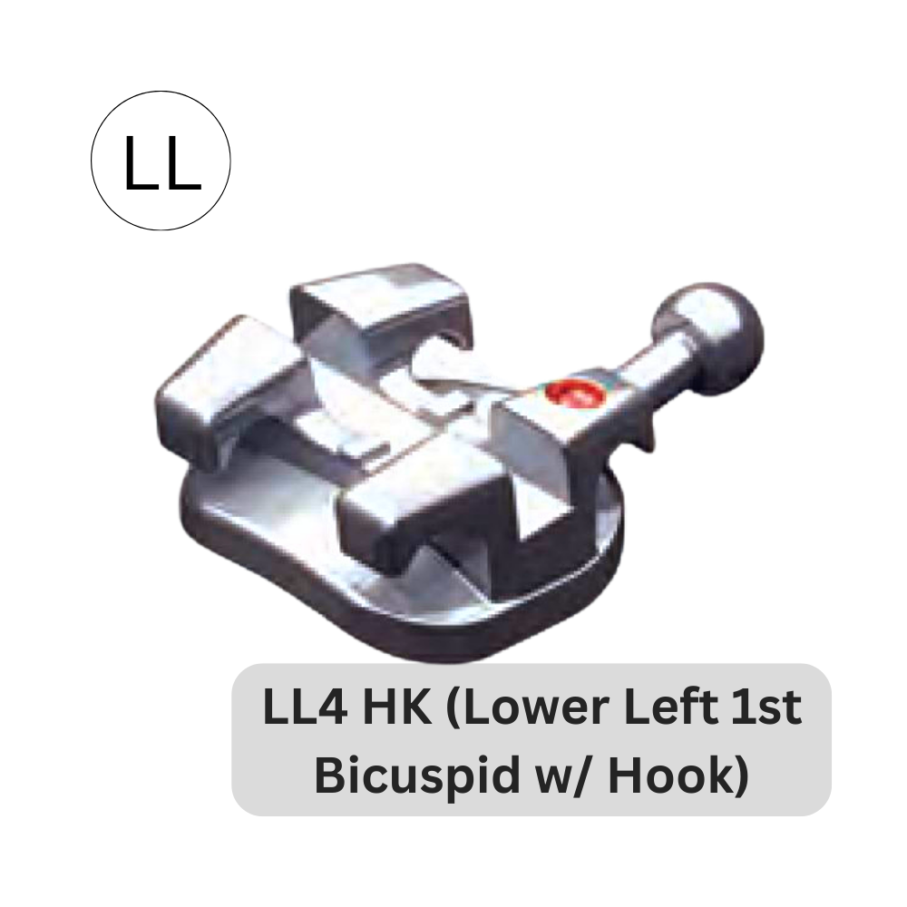 Investment Cast Brackets, Stainless Steel | LL4 HK (Lower Left 1st Bicuspid w/Hook)
