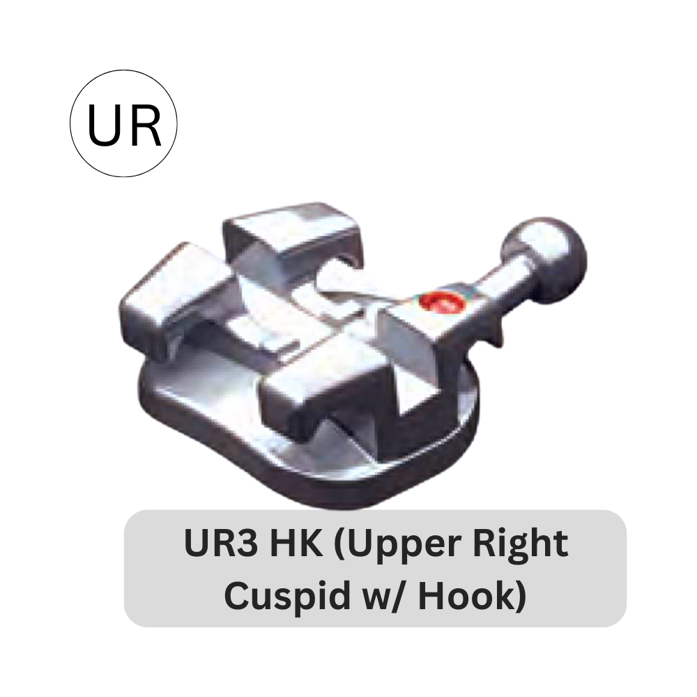Investment Cast Brackets, Stainless Steel | UR3 HK (Upper Right Cuspid w/Hook)